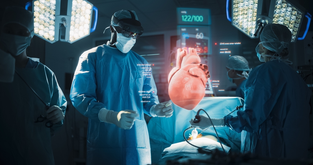 Doctor guiding a catheter-based heart valve procedure on an elderly patient, representing TAVR and minimally invasive heart valve replacement