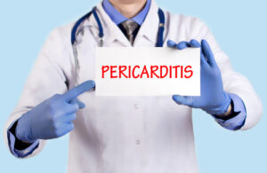 Person experiencing sharp chest pain from acute pericarditis, a sign of inflammation around the heart